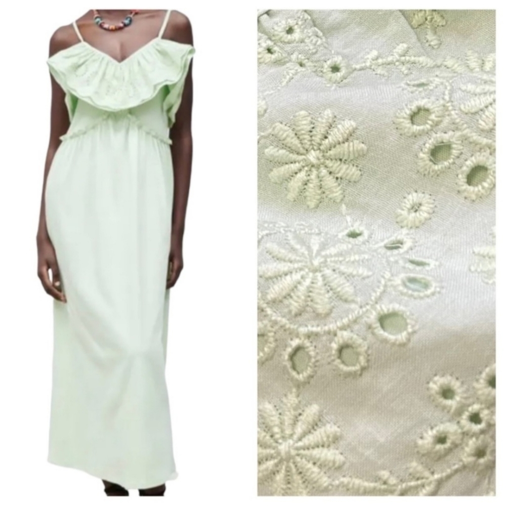 NWT ZARA Eyelet Flutter Midi Dress